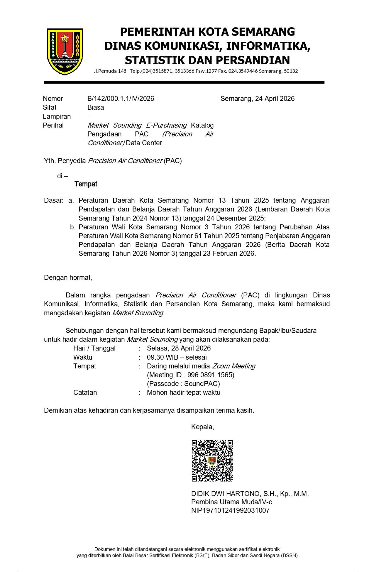 Market Sounding E-Purchasing Katalog Pengadaan PAC (Precision Air Conditioner) Data Center